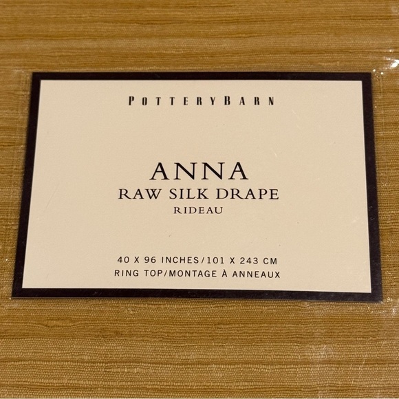 Pottery Barn Anna Raw Silk Drape Rideau Gold 40x96"  & Drapery Rings New - Picture 3 of 6